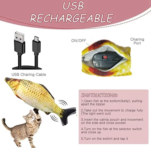 Peixe de pelúcia realista elétrico com carregador USB. - Imagem 6