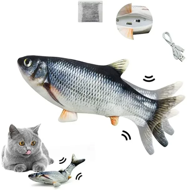 Peixe de pelúcia realista elétrico com carregador USB.